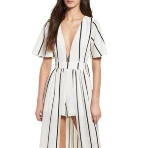 Nordstrom Socialite Small White Maxi Romper with Black Stripes